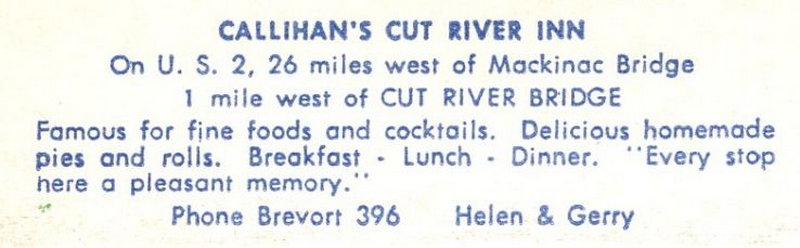 Cut River Inn (Fishers Bar and Restaurant, Callihans) - Cut River Inn Postcard